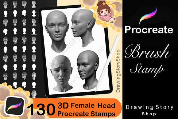 130 Procreate 3D Female Heads Stamp