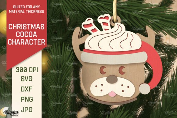 3D Christmas Cocoa Dog Laser Cut
