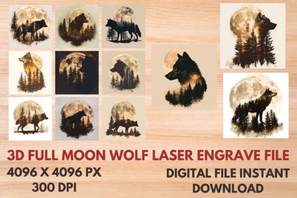 3d Full Moon Wolf Laser Engrave File