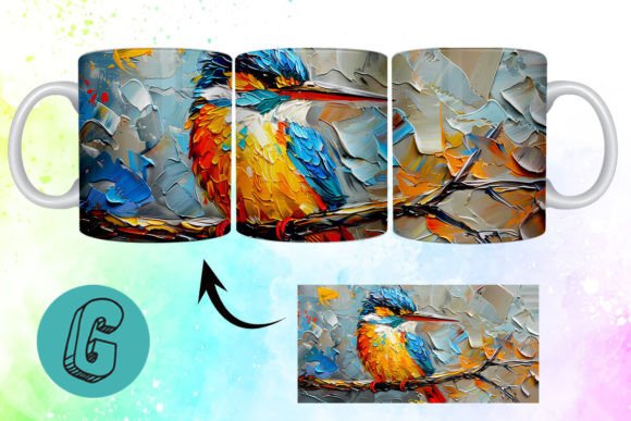 3D Oil Paint Cute Bird Mug Wrap 18
