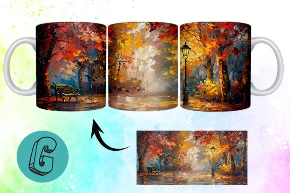 3D Oil Paint Fall Street Mug Wrap 14