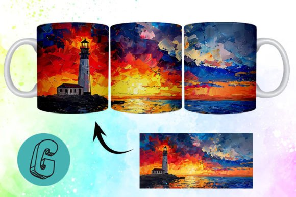 3D Oil Paint Lighthouse Mug Wrap 11