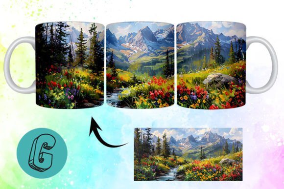 3D Oil Paint Mountain Mug Wrap 04