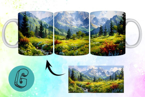 3D Oil Paint Mountain Mug Wrap 07