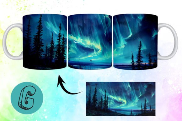 3D Oil Paint Northern Lights Mug Wrap 20