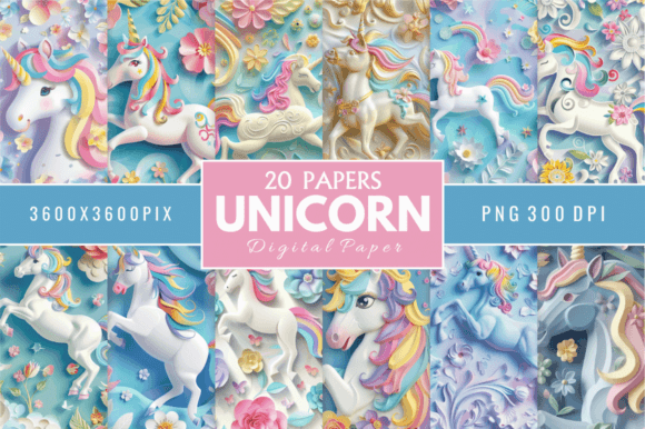 3D Unicorn Digital Paper Bundle for Creative Projects