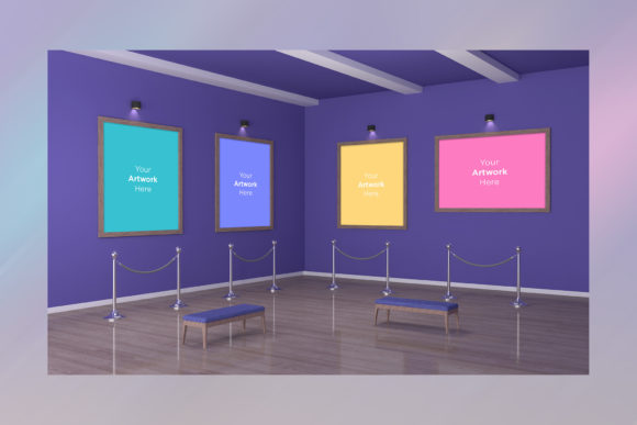 Art Gallery Four Frames Mockup 3D: Elevate Your Visual Storytelling