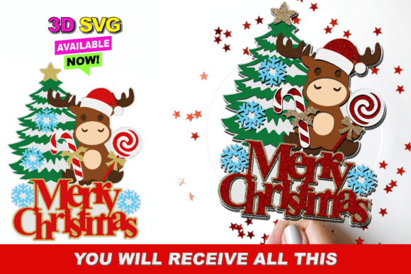 Christmas Cute Reindee Topper 3D SVG