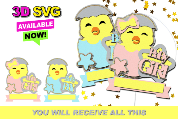 Cute Chick Girl or Boy Topper 3D SVG