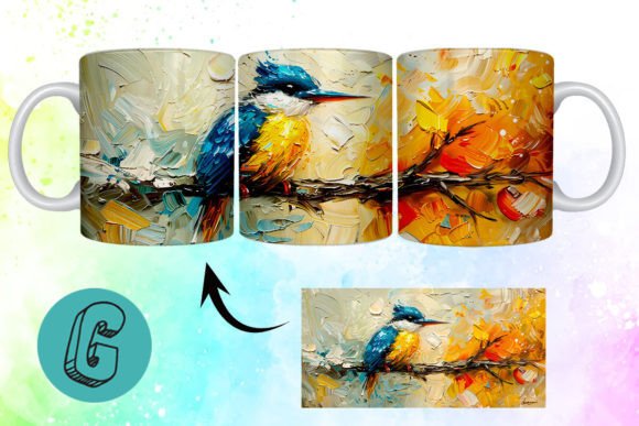 Transform Your Home Decor with the 3D Oil Paint Cute Bird Mug Wrap 08 Digital Download